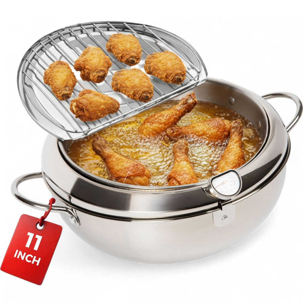 11-Inch Stainless Steel Deep Fryer Pot with Oil Thermometer S356441
