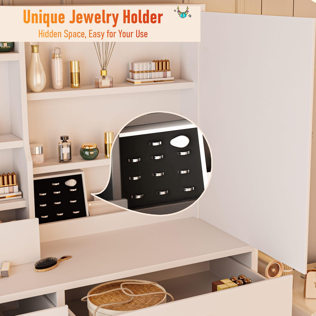 White Makeup Vanity Desk with LED Lights Mirror K368