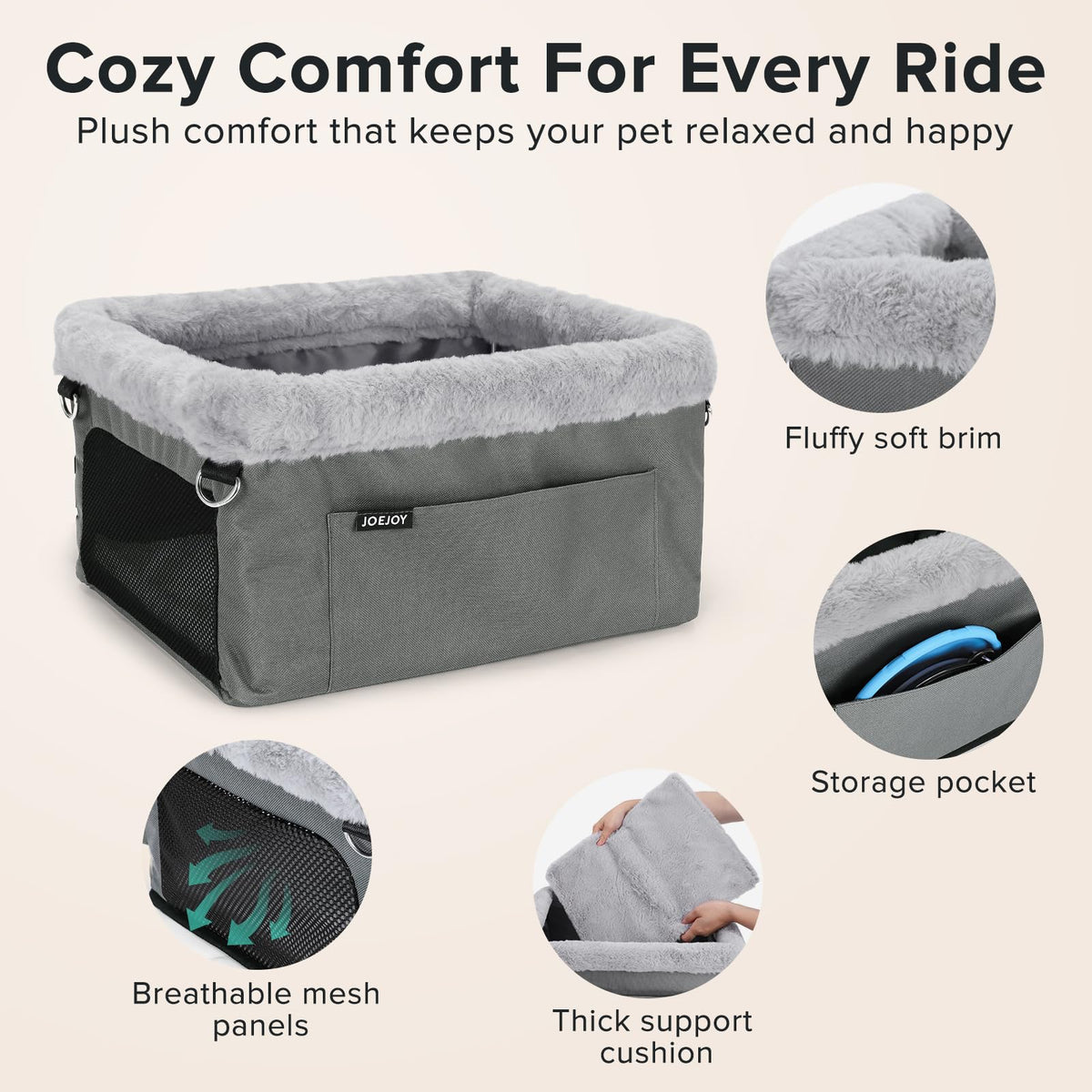 Dog Booster Seat with Metal Frame and Safety Leash, Grey O4817