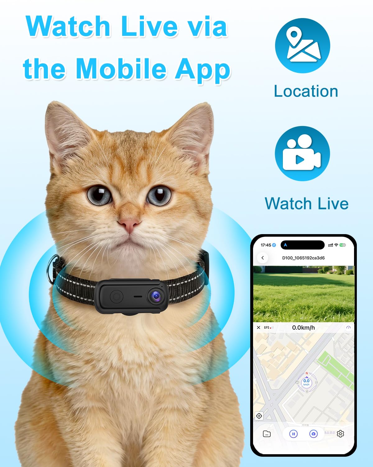 Cat Camera Collar with 1080P HD Video Record, XS-Size Pet POV Cam, 8GB SD Card I41695