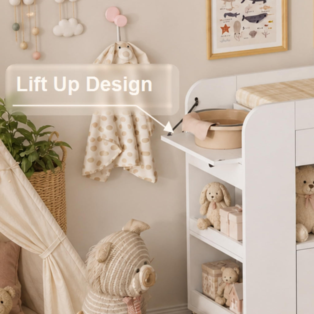 White 2 Drawer Baby Changing Table with Wheels K304441
