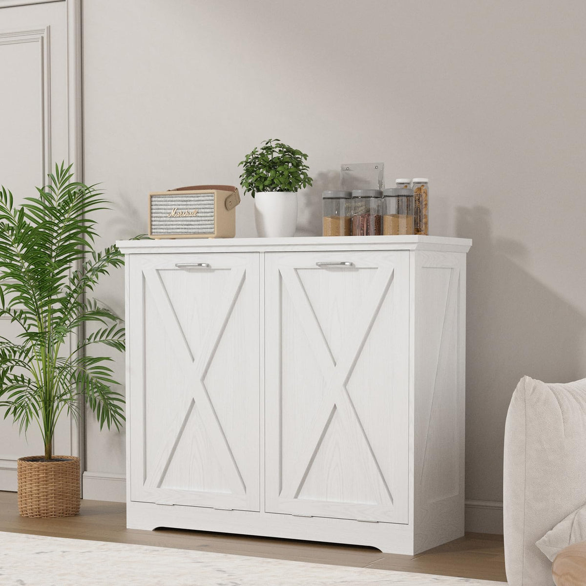 10 Gallon White Tilt Out Trash Can Cabinet P416