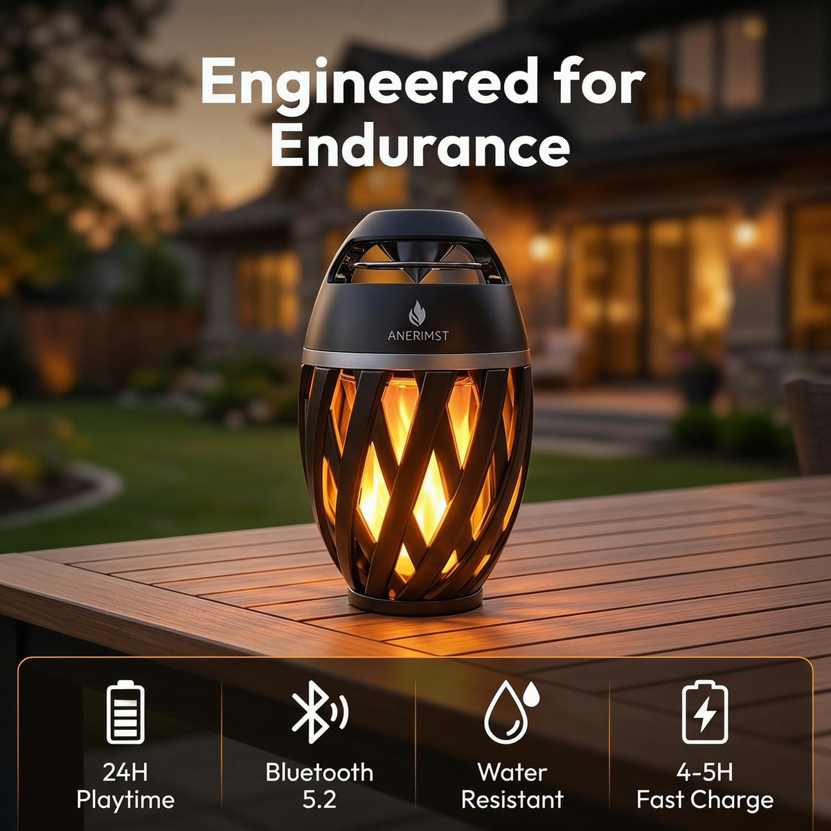 Black 2 Pack Waterproof Bluetooth Speaker with LED Torch Light S9972