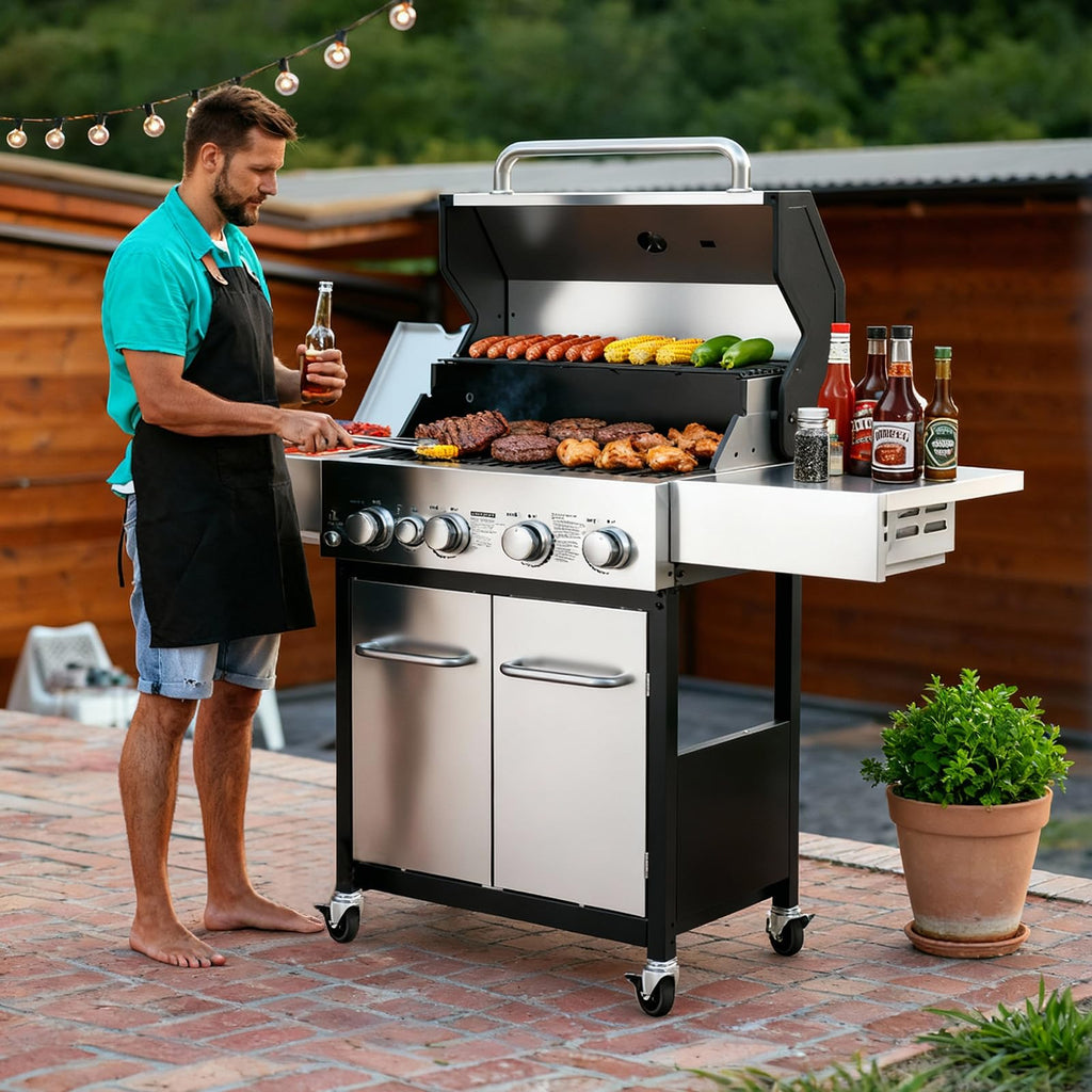 4 Burner Gas Grill with Infrared Side Burner V61031