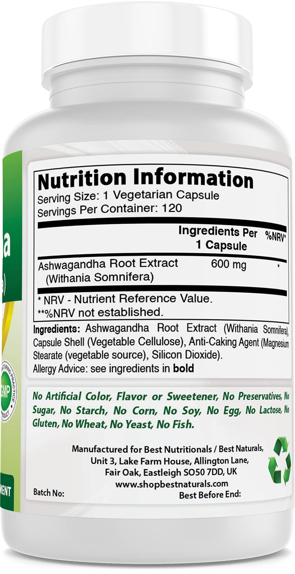 Ashwagandha Capsules 500 mg 120 Count C731