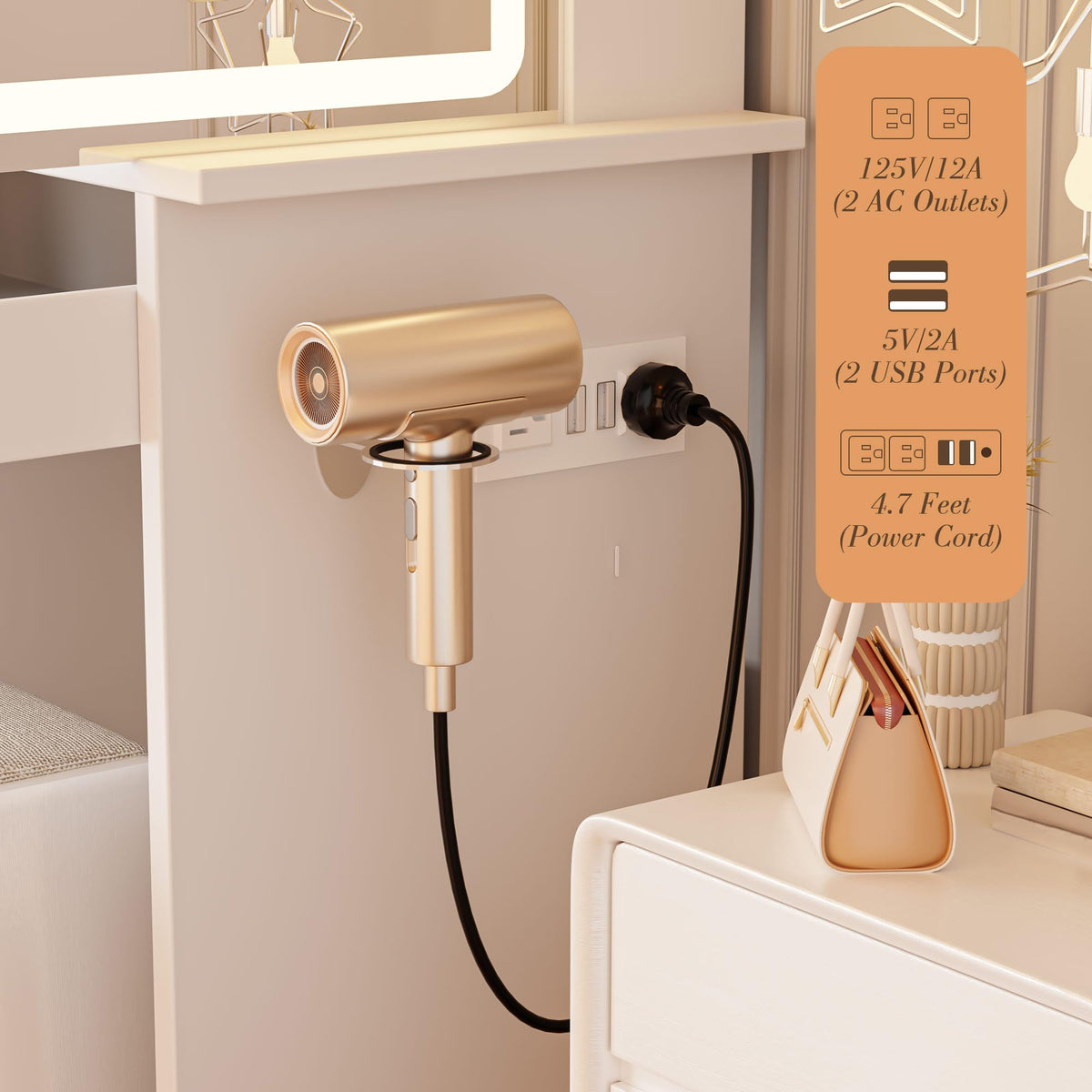 White Makeup Vanity Desk with LED Lights Mirror K368