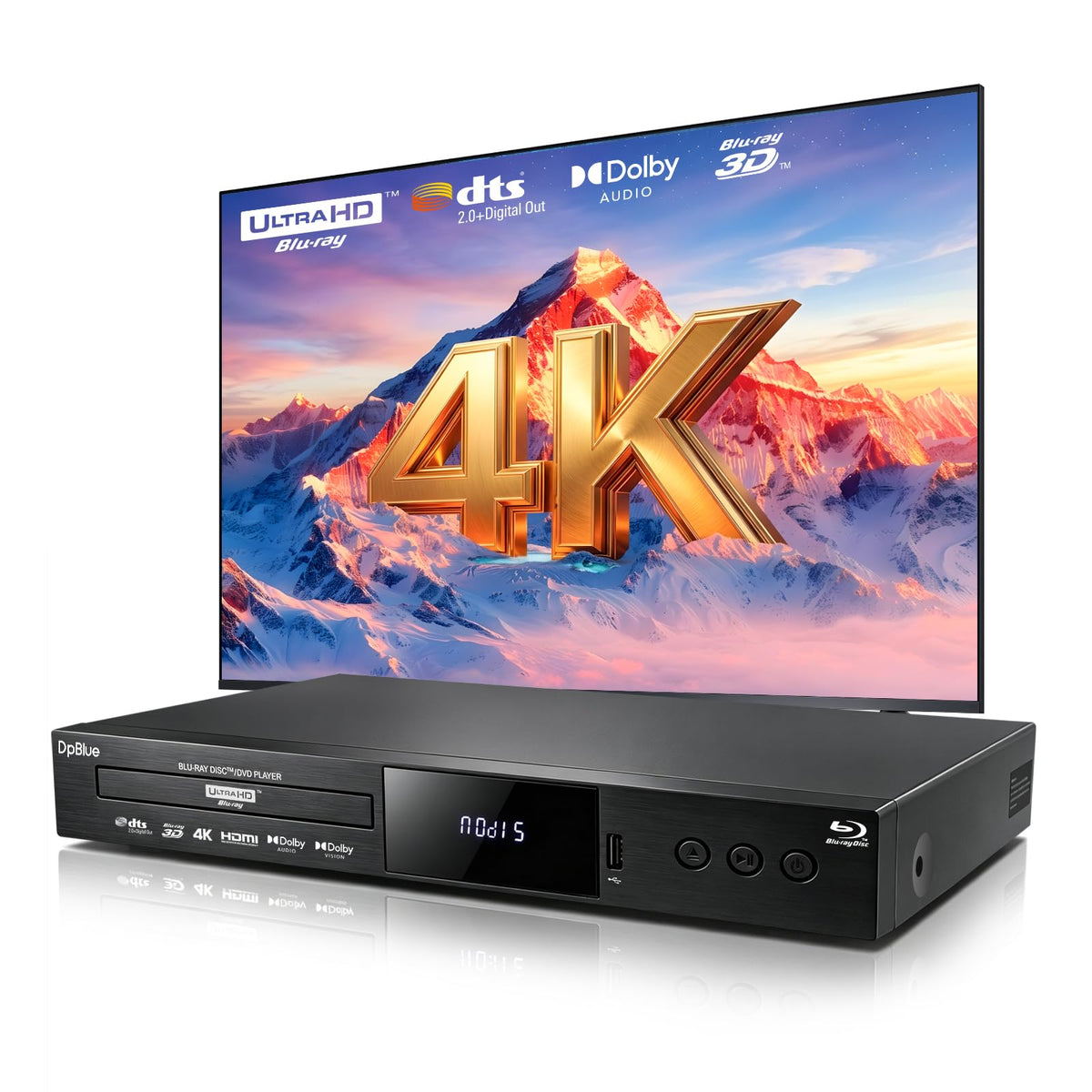 4K UHD Blu Ray DVD Player with Dolby Vision Atmos HDR10 Twin HDMI K502