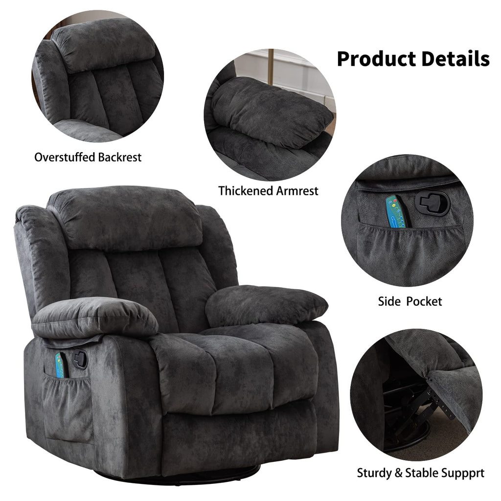 Gray Massage Swivel Rocker Recliner Chair I618