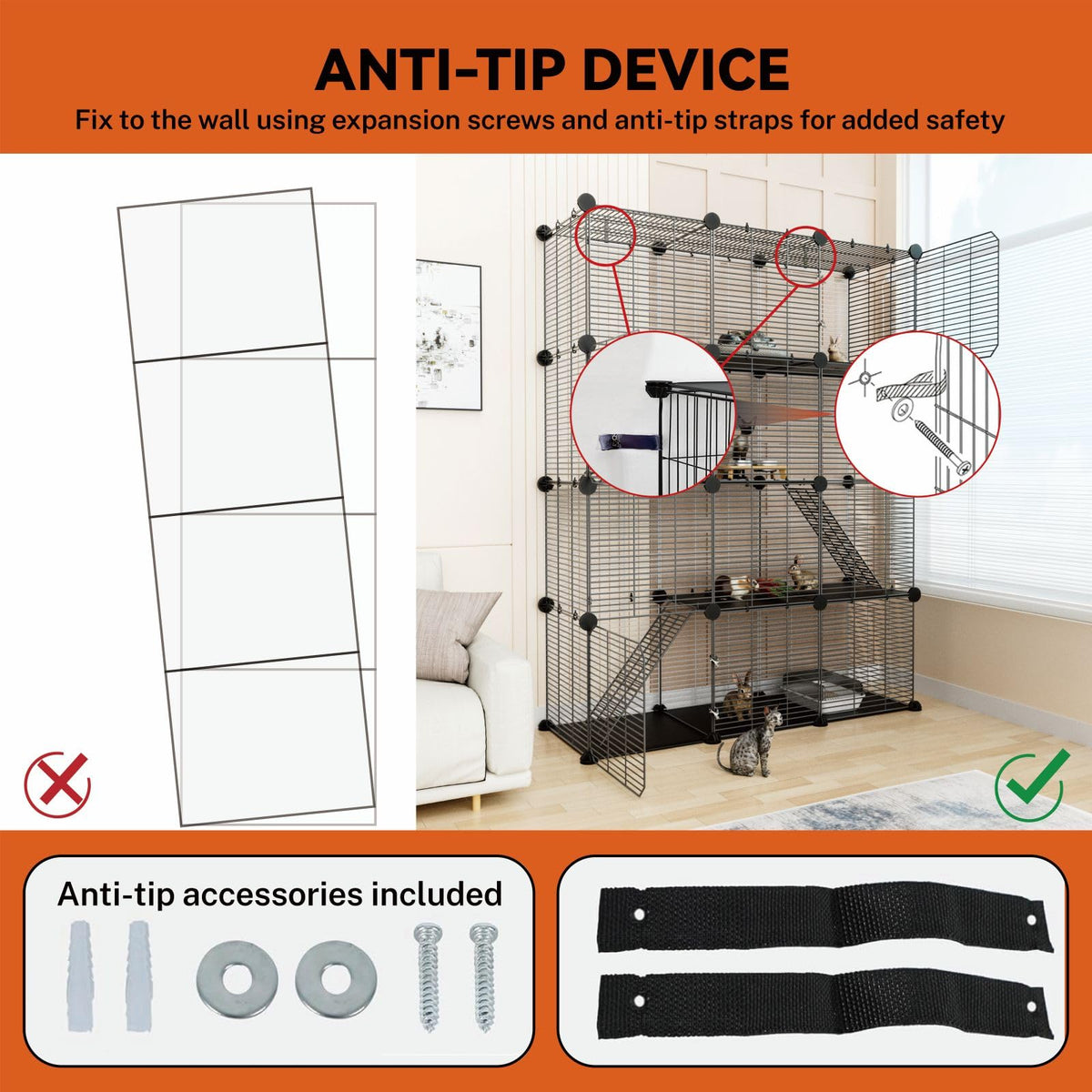 4-Tier Cat Cage Indoor with Anti-Tip Kit O413