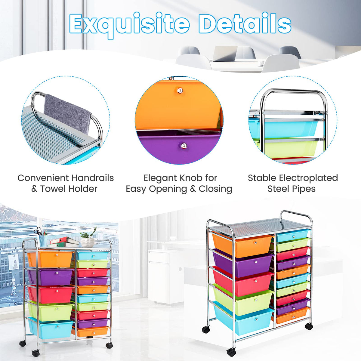 15 Drawer Rolling Storage Cart with Lockable Wheels Z30677