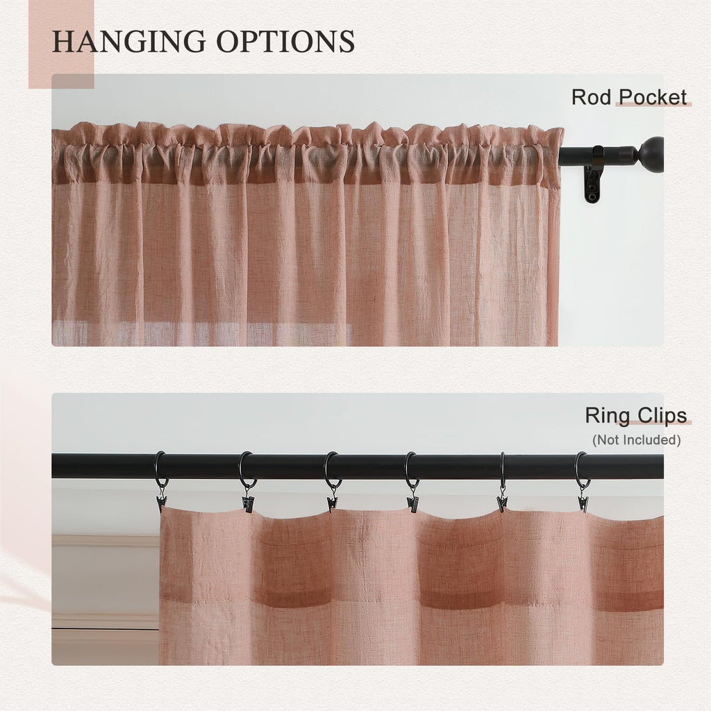 Blush Pink Sheer Cotton Linen Curtains 2 Panels E202688