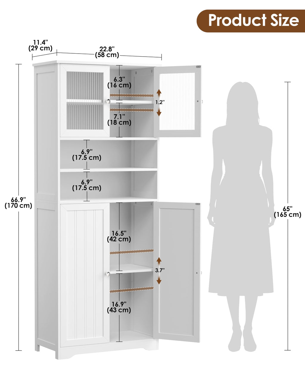 66.9" H Tall White Bathroom Storage Cabinet F954708