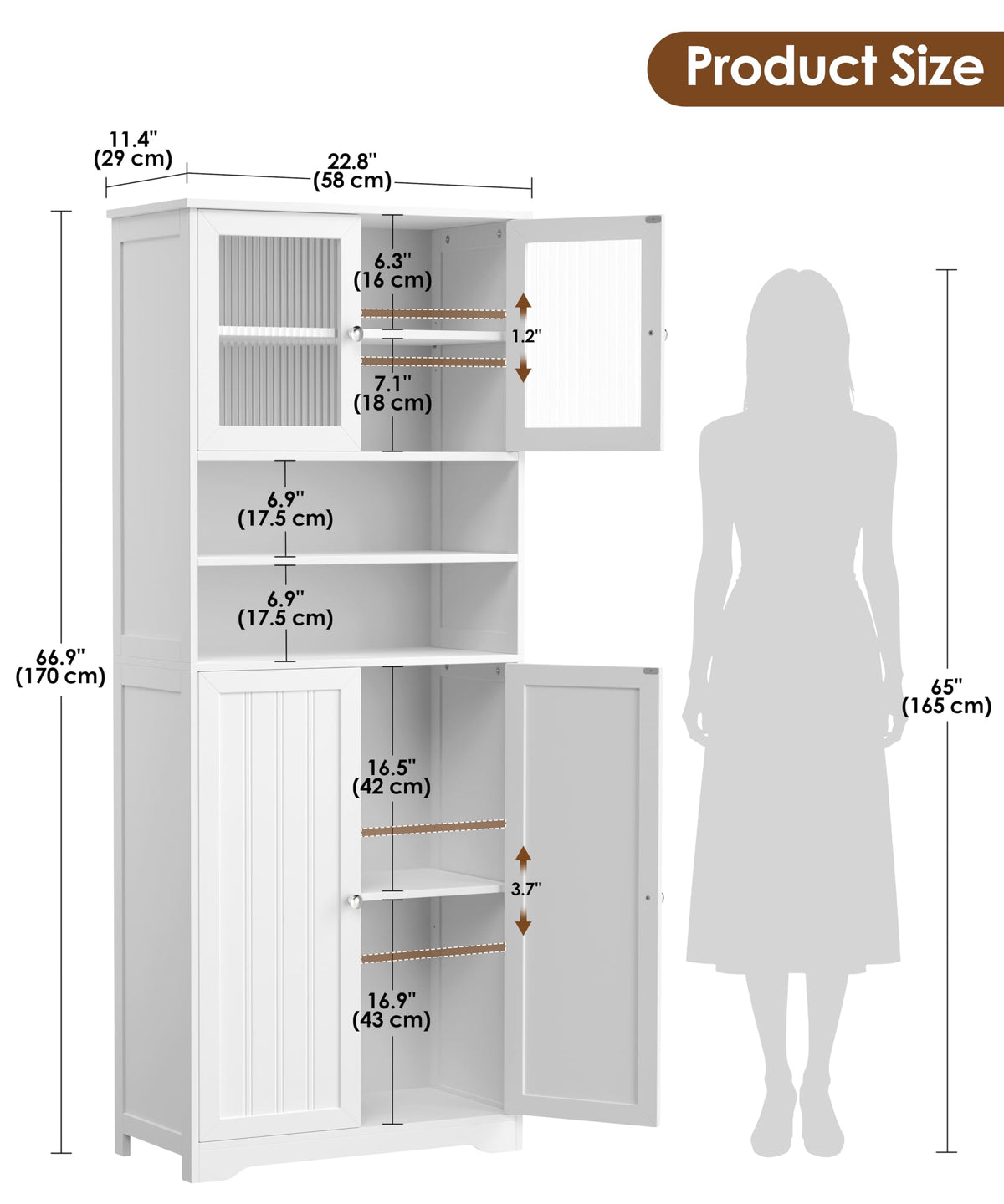 66.9" H Tall White Bathroom Storage Cabinet F954708
