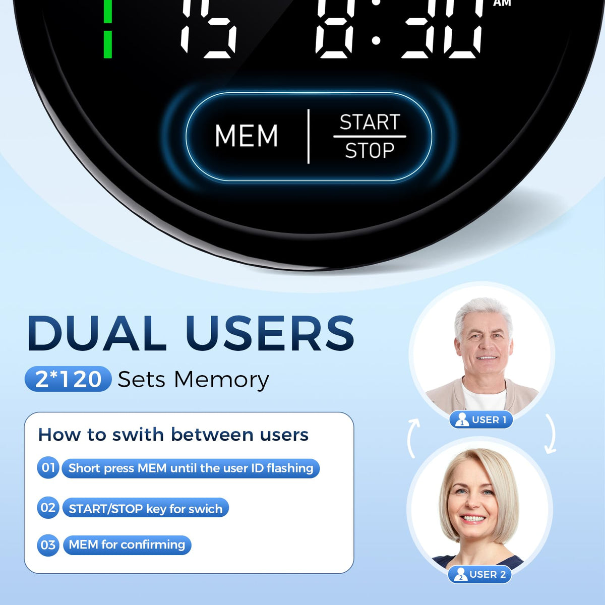 Blood Pressure Monitor Upper Arm Adjustable Cuff Voice Broadcast Large Backlit Display 240 Sets Memory L307