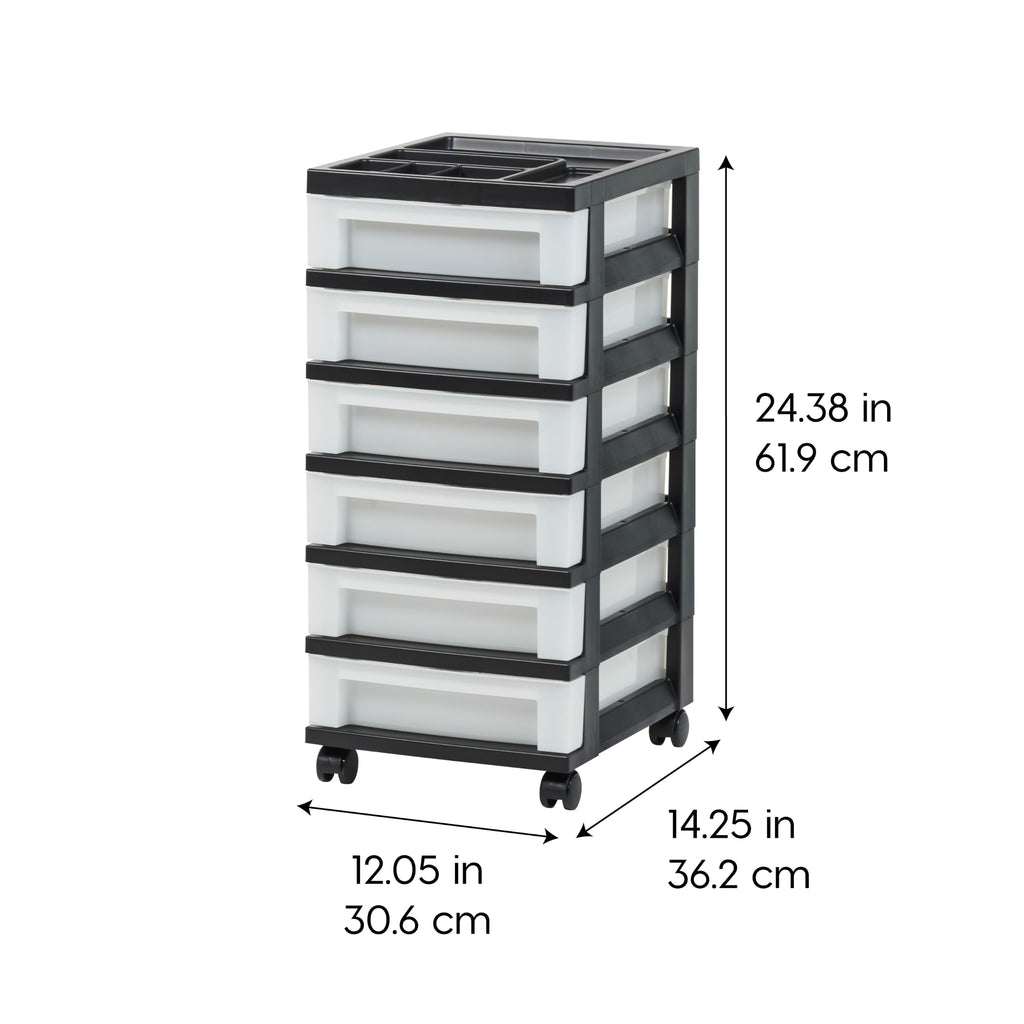 6 Drawer Rolling Storage Cart with Organizer Top, Black M4422