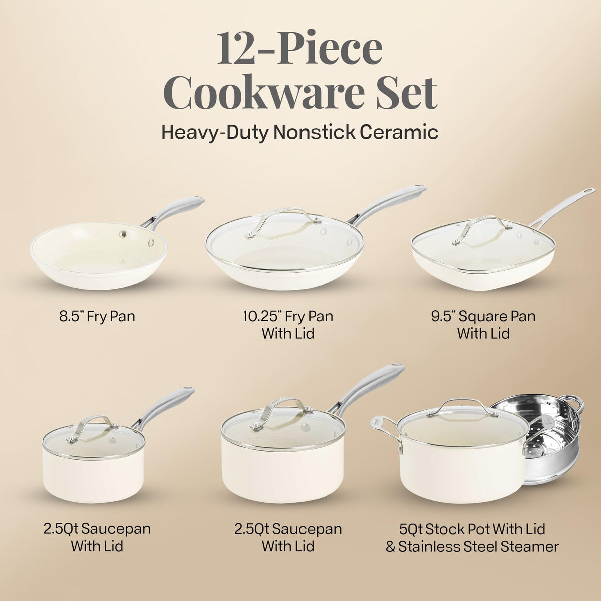 12 Pc Non Stick Ceramic Cookware Set I863