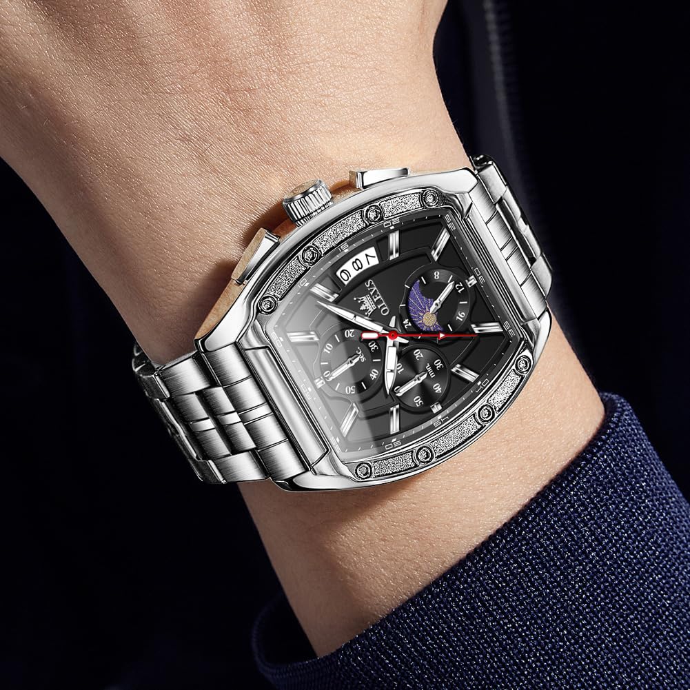 Men Big Square Face Chronograph Stainless Steel Dress Watch F20712