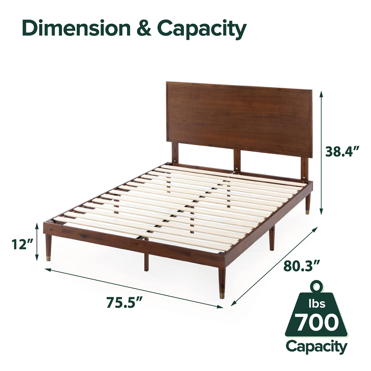 King Brown Wood Platform Bed Frame with Adjustable Headboard F53945