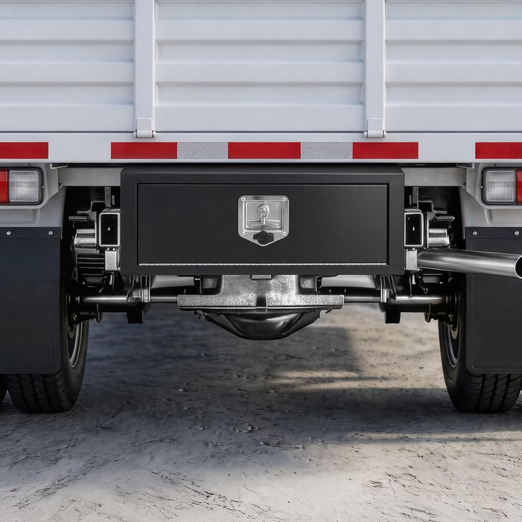 Underbody Truck Tool Box 27 x 10 x 10 Inch Heavy Duty Steel with Lock & Keys Black Q906
