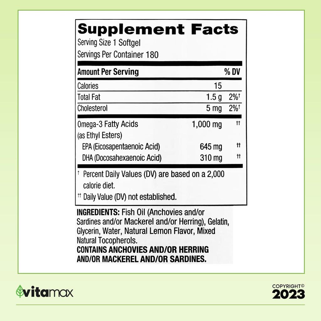 Omega-3 Fish Oil 1000 mg 180 Count B88998