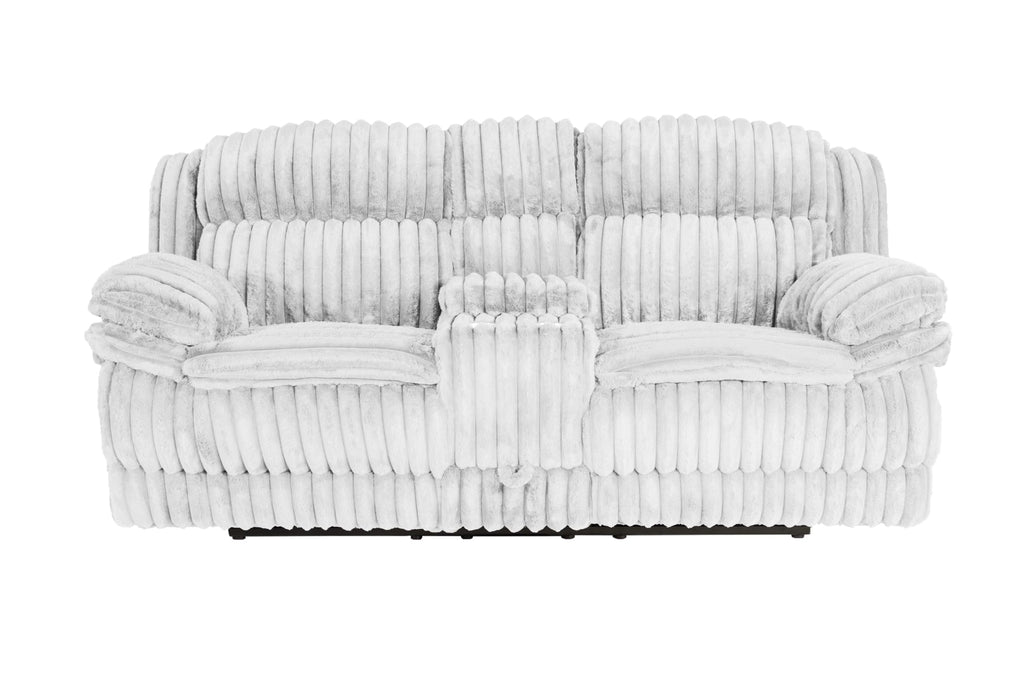 Light Gray Corduroy Recliner Loveseat with Drawer Console S8090