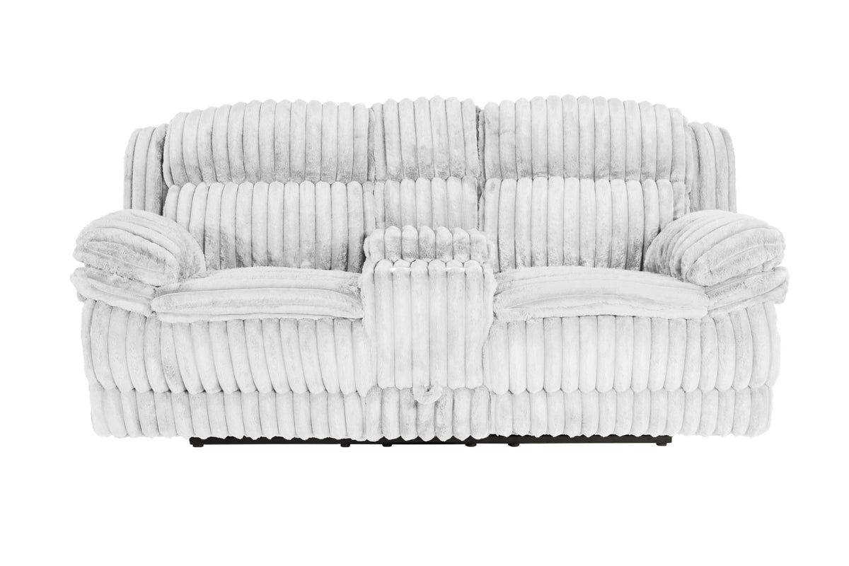 Light Gray Corduroy Recliner Loveseat with Drawer Console S8090