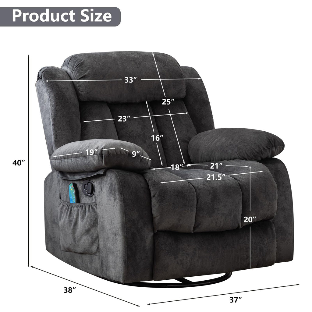Gray Massage Swivel Rocker Recliner Chair I618