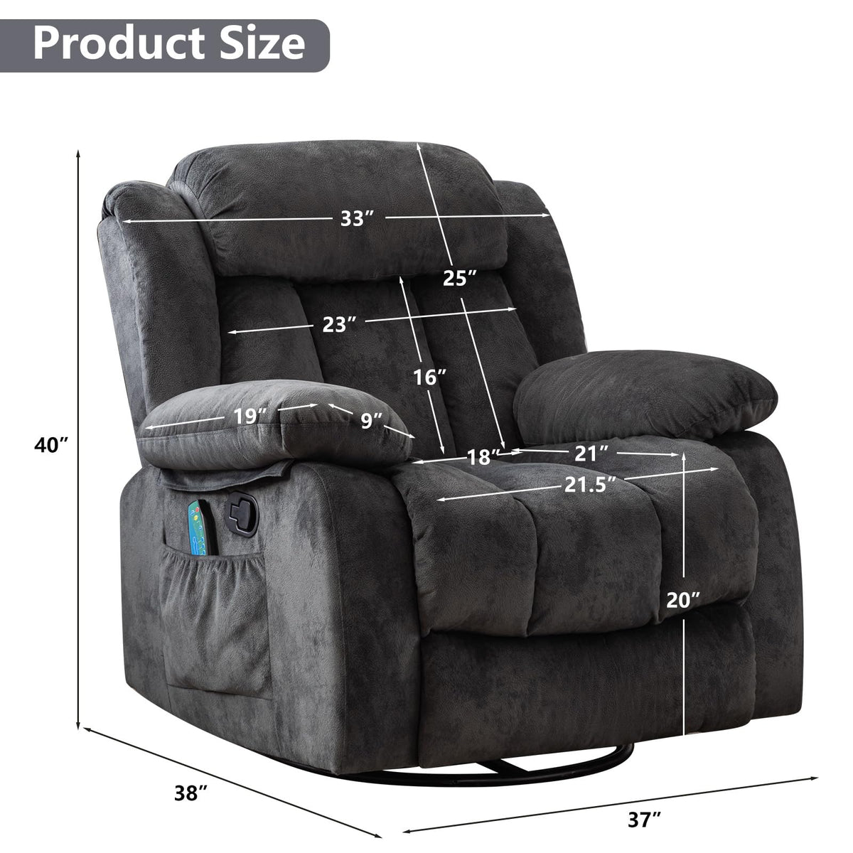 Gray Massage Swivel Rocker Recliner Chair I618