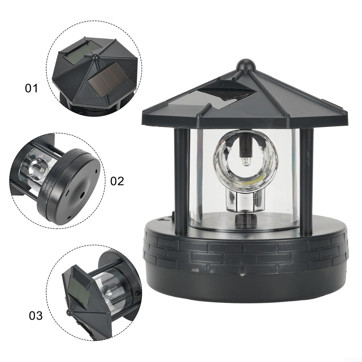 Solar Powered Lighthouse IP65 360 Degree Rotating Lamp S3632