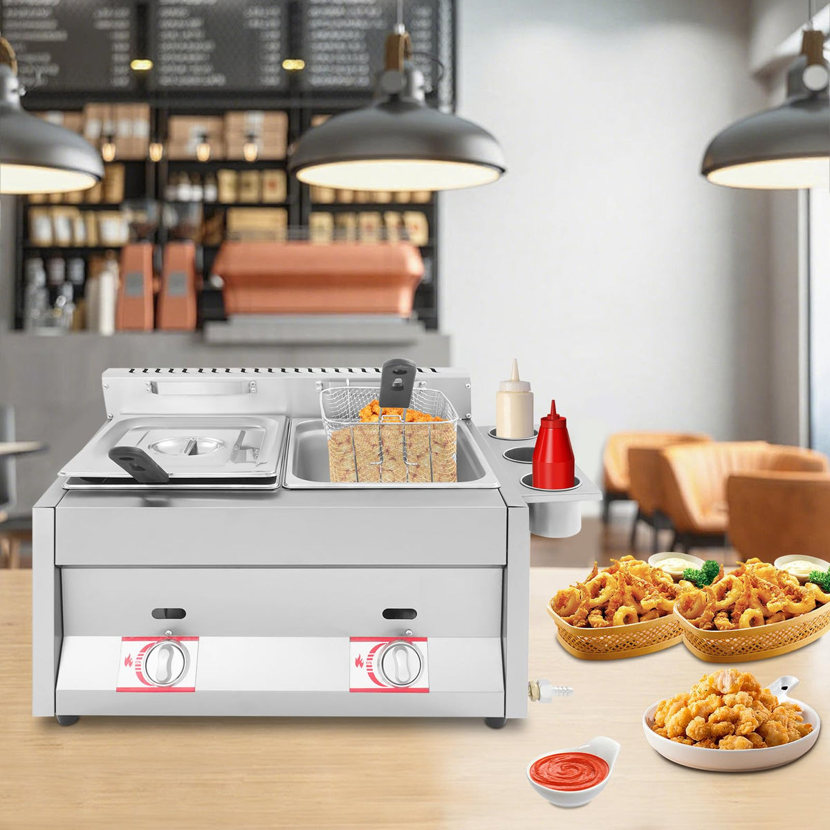 Stainless Steel Countertop Gas Deep Fryer with Basket N259855