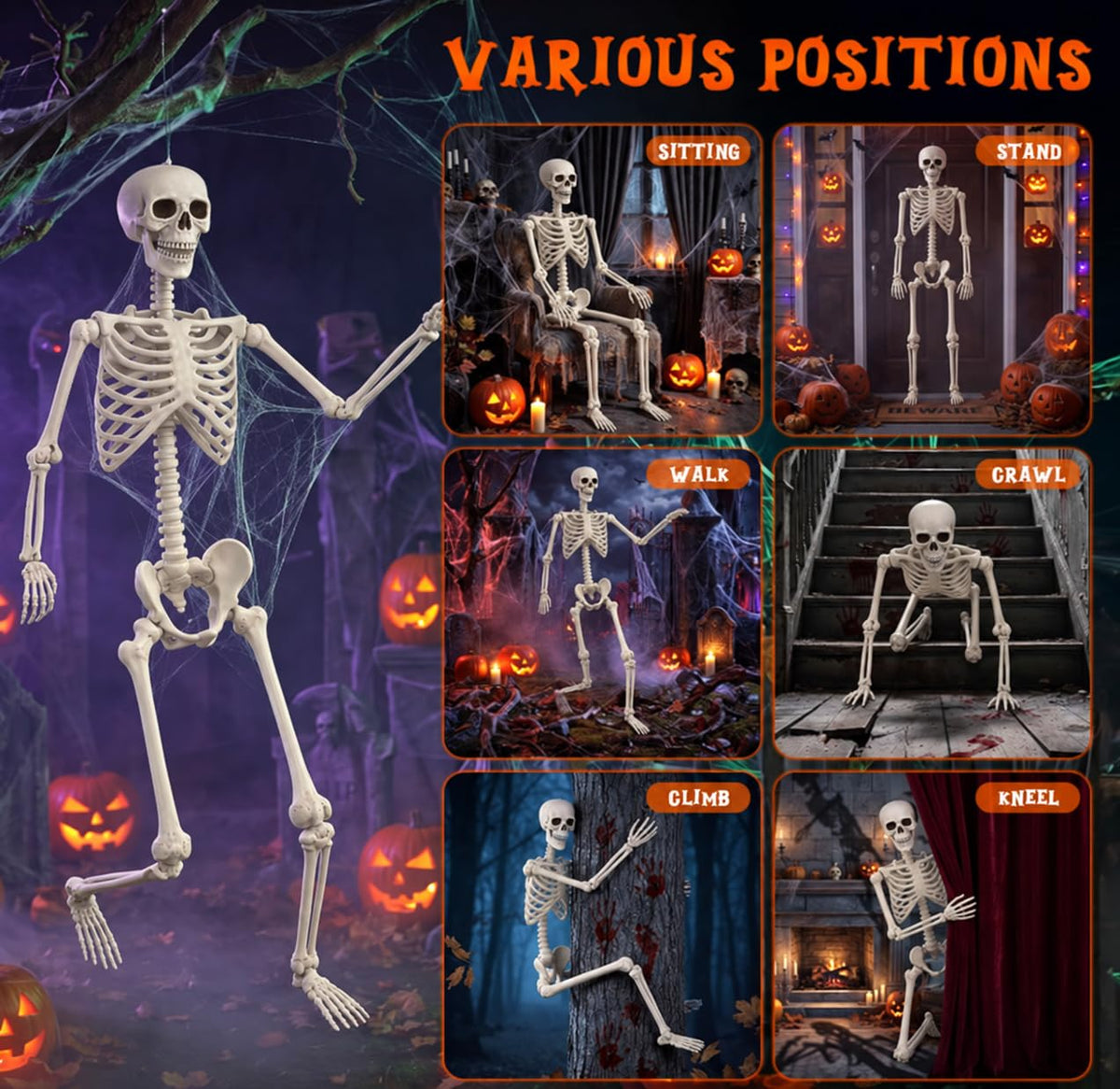 5.4FT Posable Life Size Skeleton with Movable Joints B669956