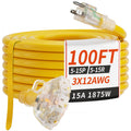 100 FT 12 Gauge Yellow Heavy Duty Outdoor Extension Cord Waterproof Q15128
