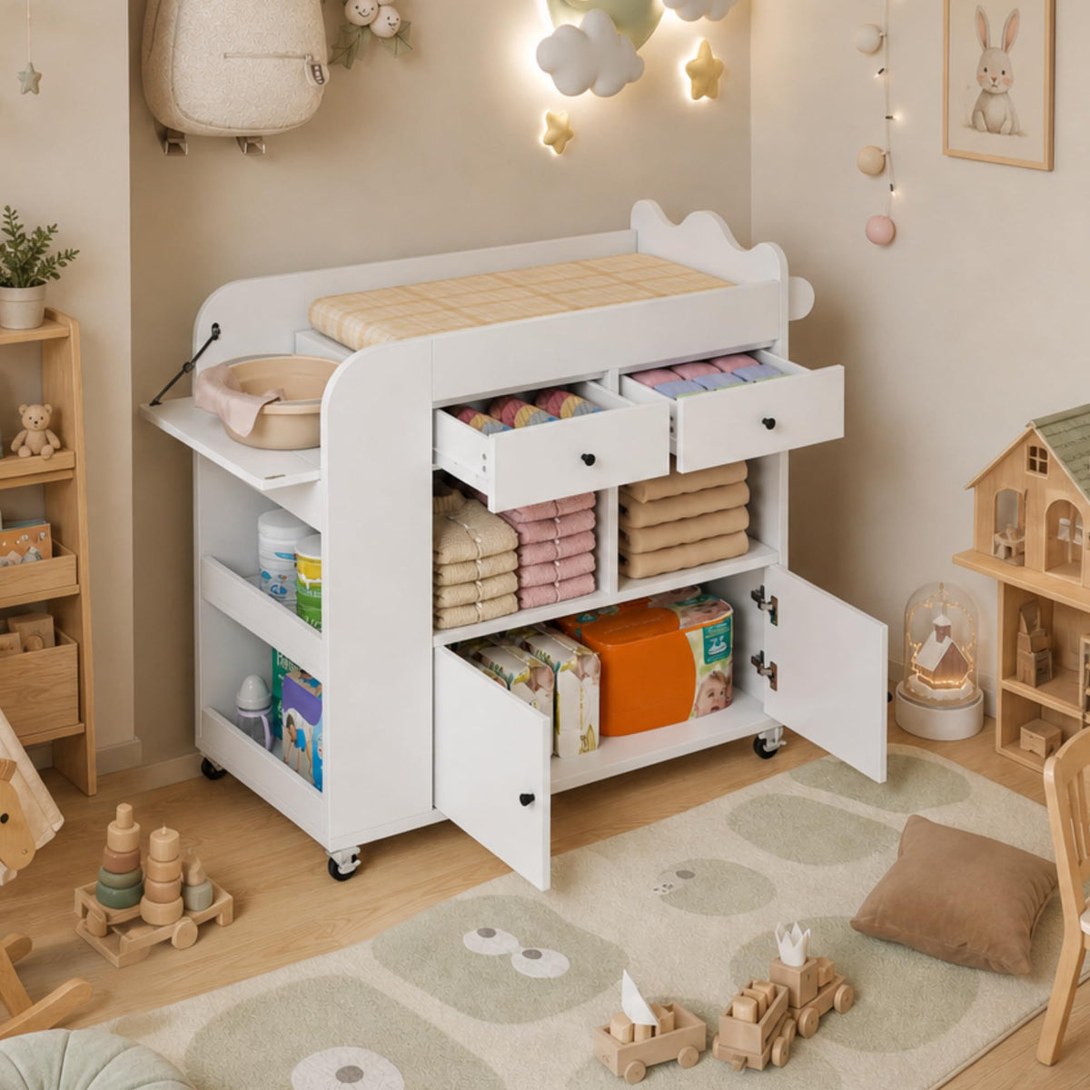 White 2 Drawer Baby Changing Table with Wheels K304441