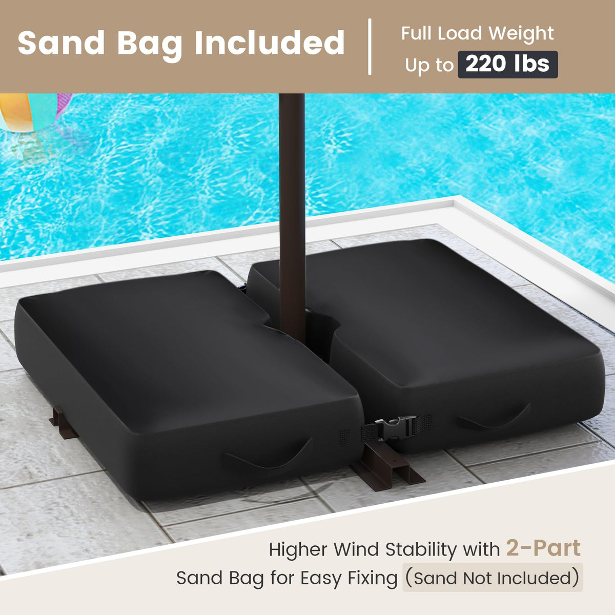 10FT Offset Patio Umbrella with Base and 40 Solar LED Lights I2047