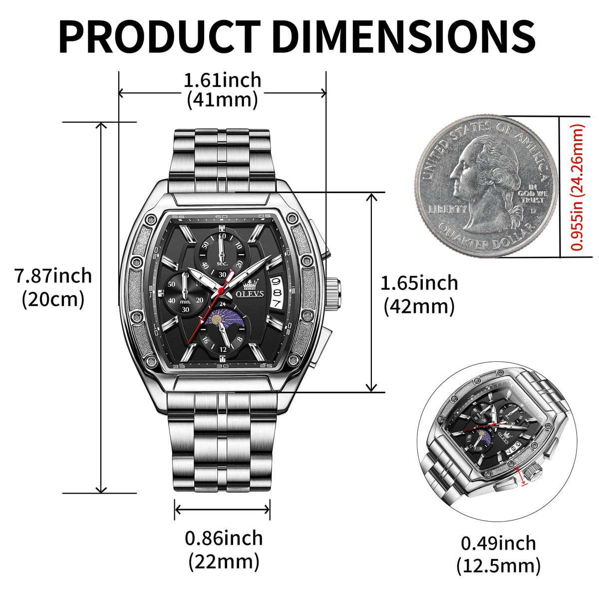 Men Big Square Face Chronograph Stainless Steel Dress Watch F20712