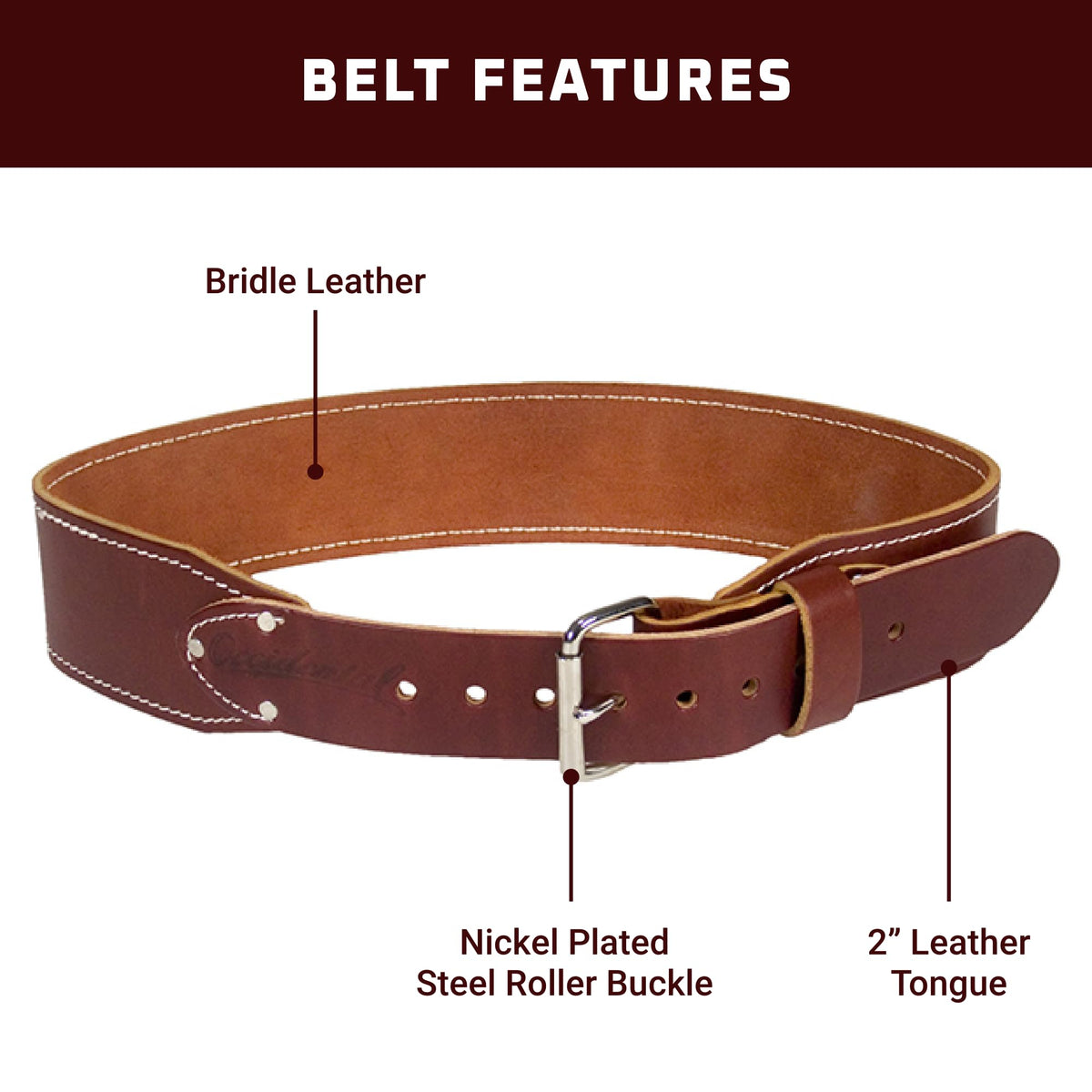 3" Medium OxyRed Leather Work Belt I851