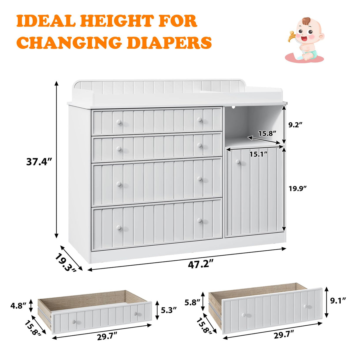 White 4 Drawer Changing Table Dresser N92663