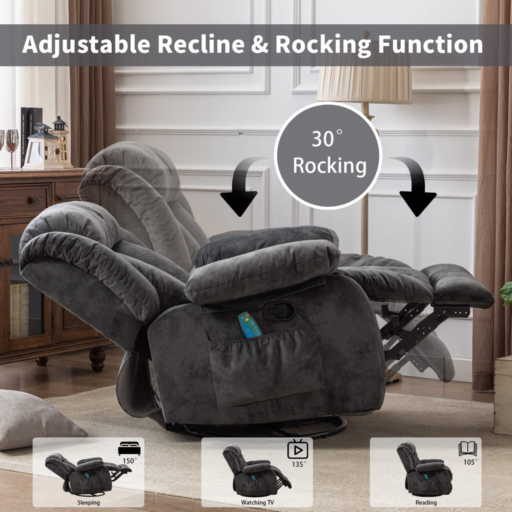Gray Massage Swivel Rocker Recliner Chair I618