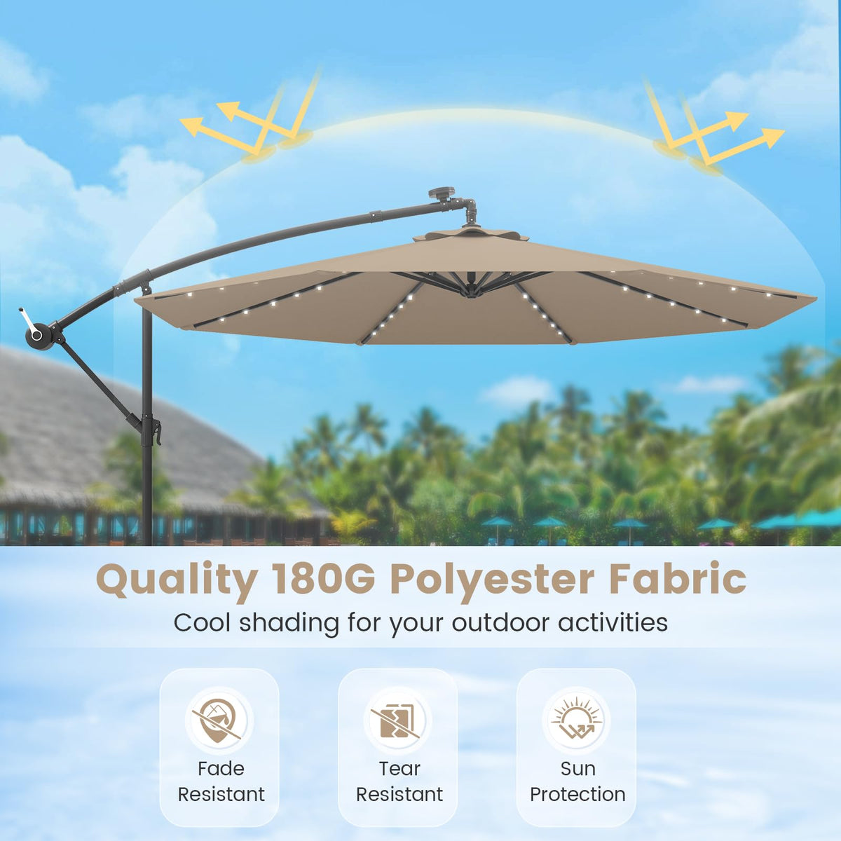 10FT Offset Patio Umbrella with Base and 40 Solar LED Lights I2047