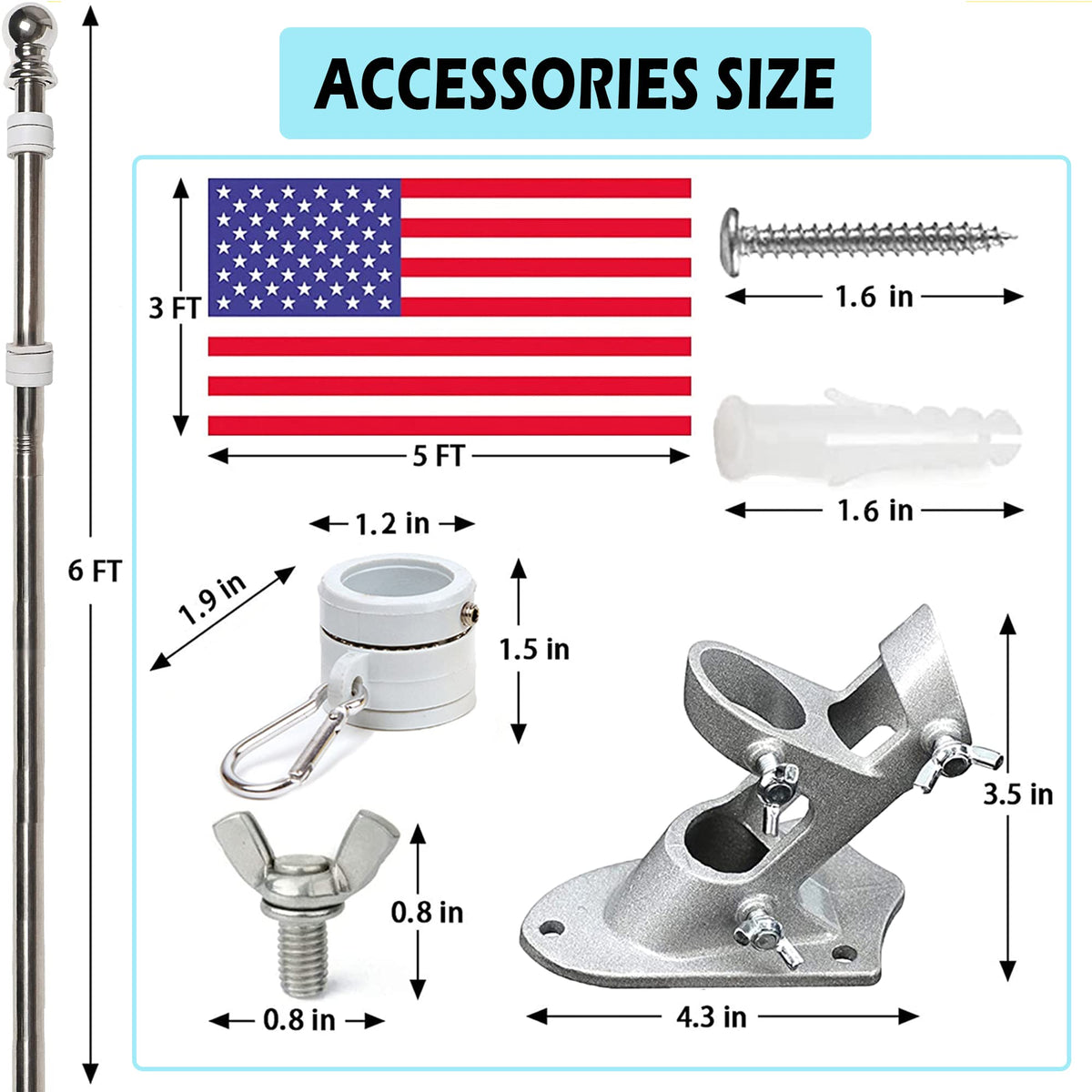 6FT Tangle Free Spinning Metal Flag Pole Kit with 3x5 Flag A845753