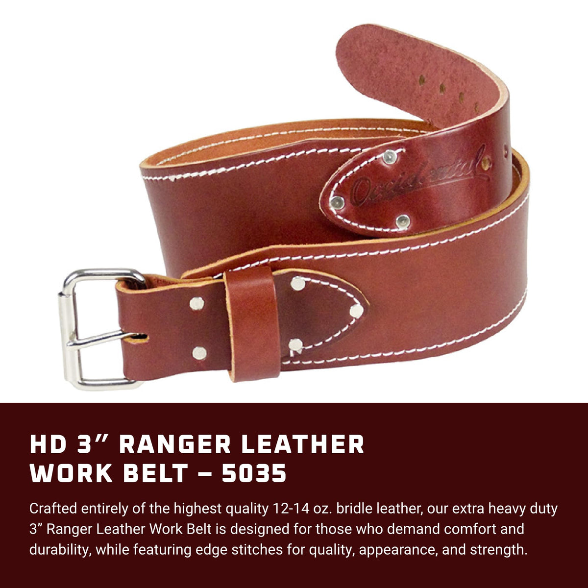 3" Medium OxyRed Leather Work Belt I851