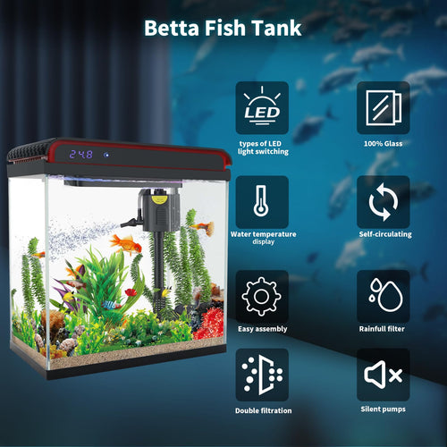 10 Gallon Glass Aquarium Starter Kit with LED Lights and Filter F839470