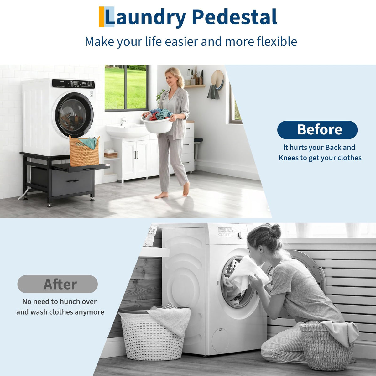 29" Black Metal Washer and Dryer Pedestal with Drawer V39024