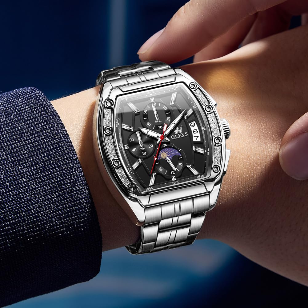 Men Big Square Face Chronograph Stainless Steel Dress Watch F20712