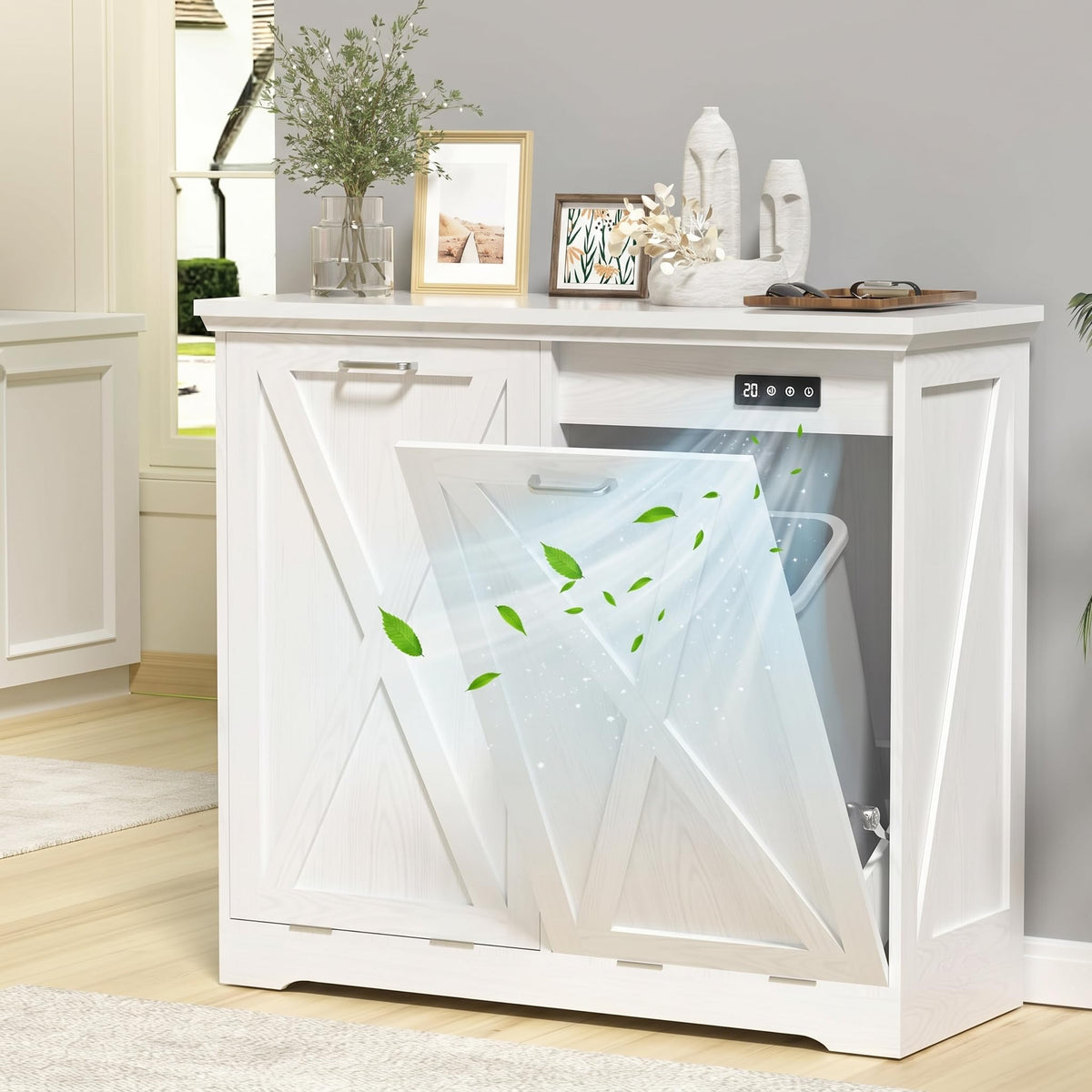 10 Gallon White Tilt Out Trash Can Cabinet P416