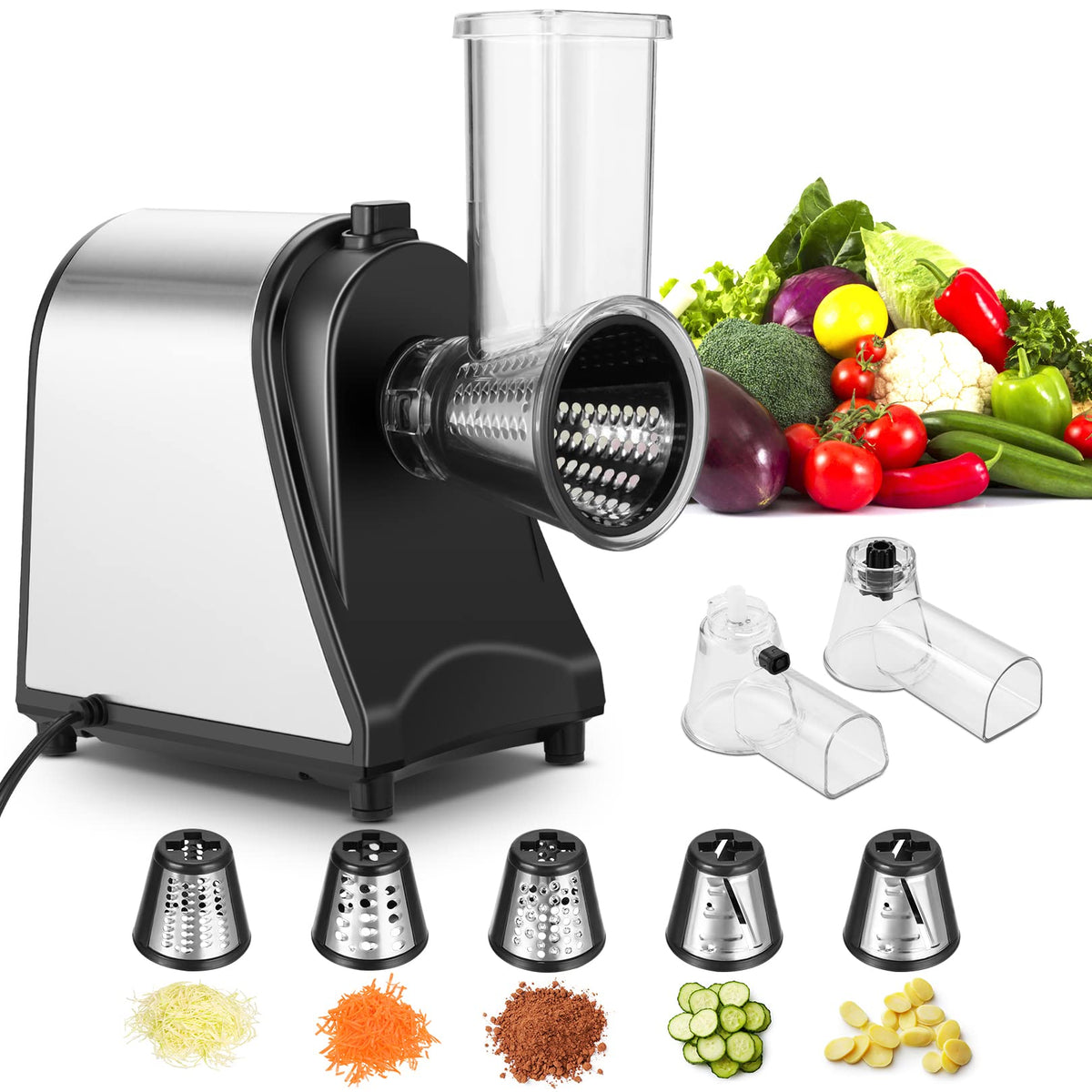 Electric Vegetable Cutter 500 W with 5 Cutting Drums O731