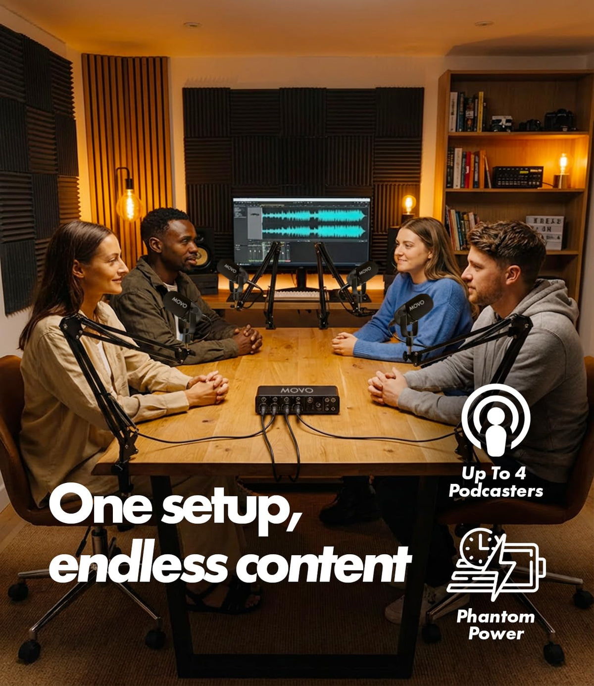 4-Person Podcast Equipment Bundle with 4-Channel USB Audio Interface and 4 Dynamic Microphones V178830