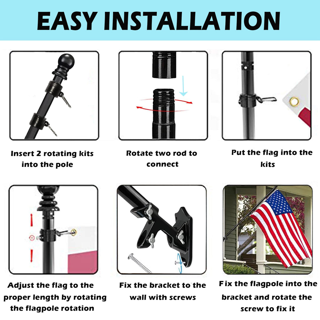 6FT Tangle Free Spinning Metal Flag Pole Kit with 3x5 Flag A845753