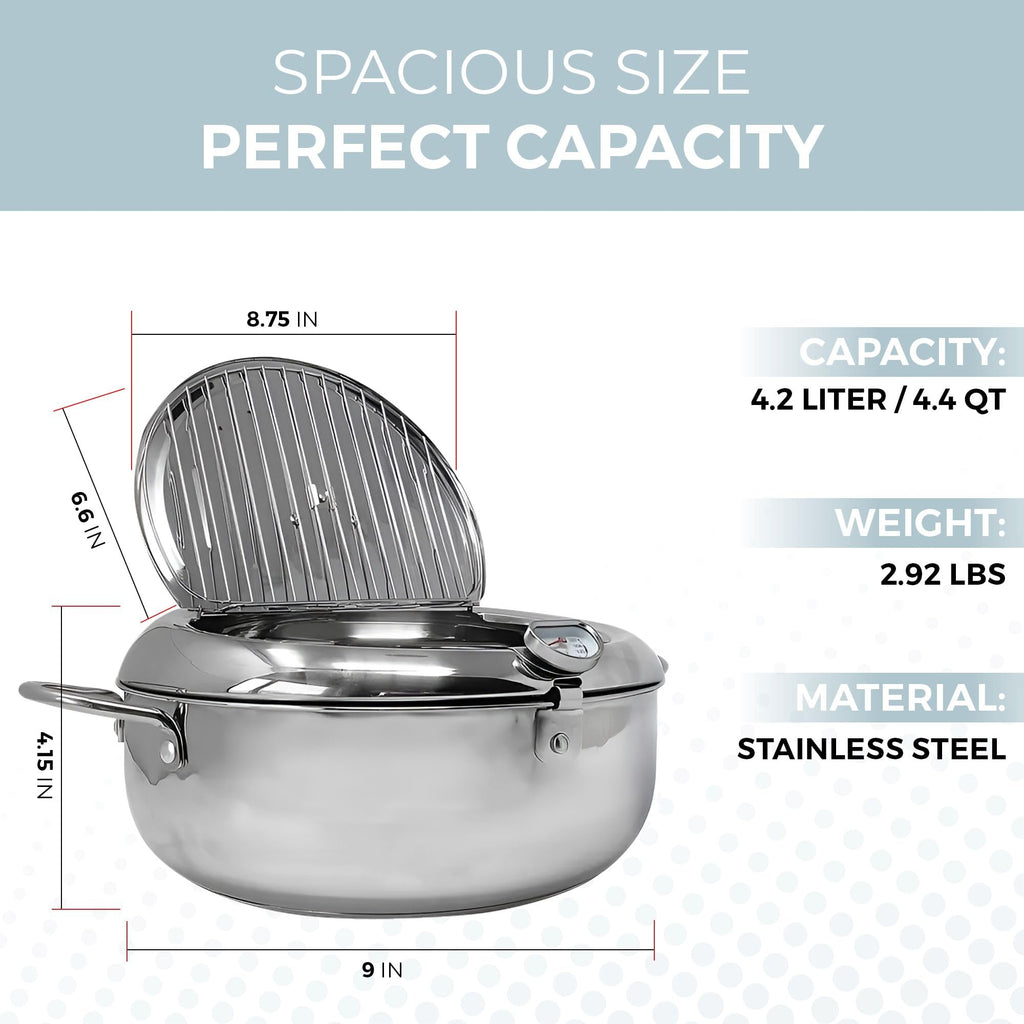 11-Inch Stainless Steel Deep Fryer Pot with Oil Thermometer S356441
