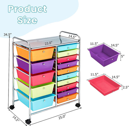 15 Drawer Rolling Storage Cart with Lockable Wheels Z30677